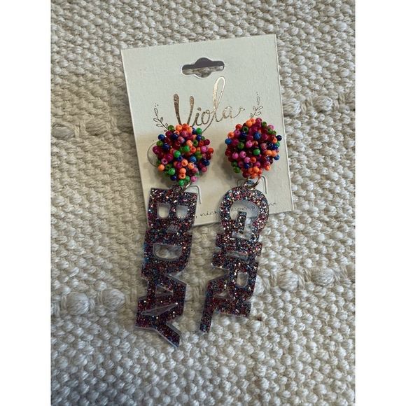MULTI COLORED BIRTHDAY GIRL ACRYLIC EARRINGS - Picture 3 of 5